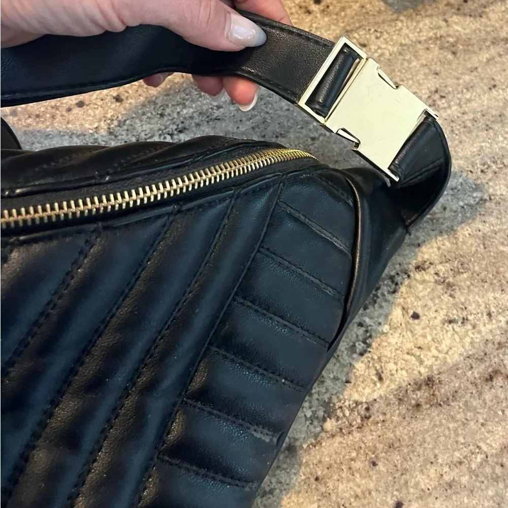 Express Black Quilted Crossbody Bag Gold Hardware Accents